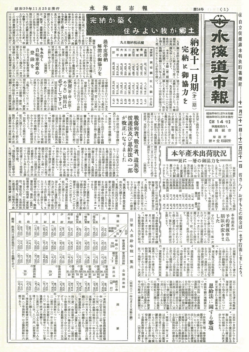 水海道市報　1955年11月　第14号の表紙画像