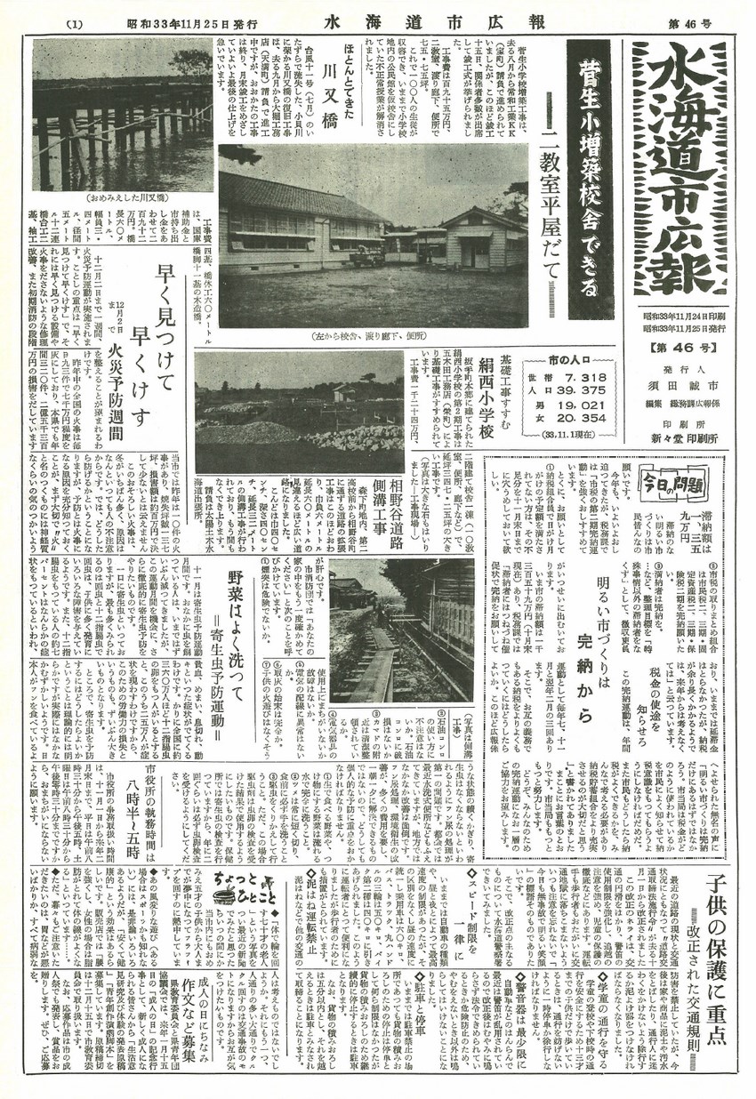 水海道市広報　1958年11月　第46号の表紙画像