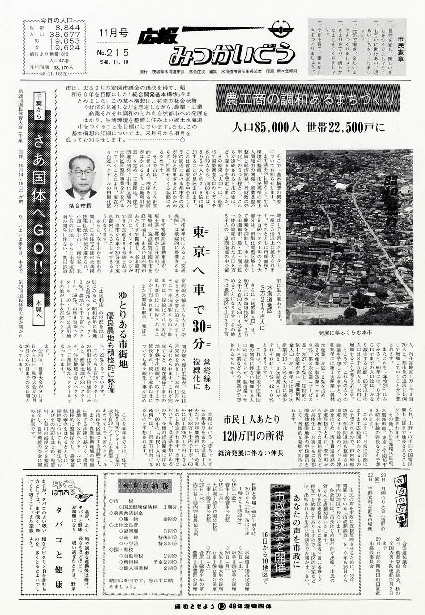 広報みつかいどう　1973年11月　第215号の表紙画像