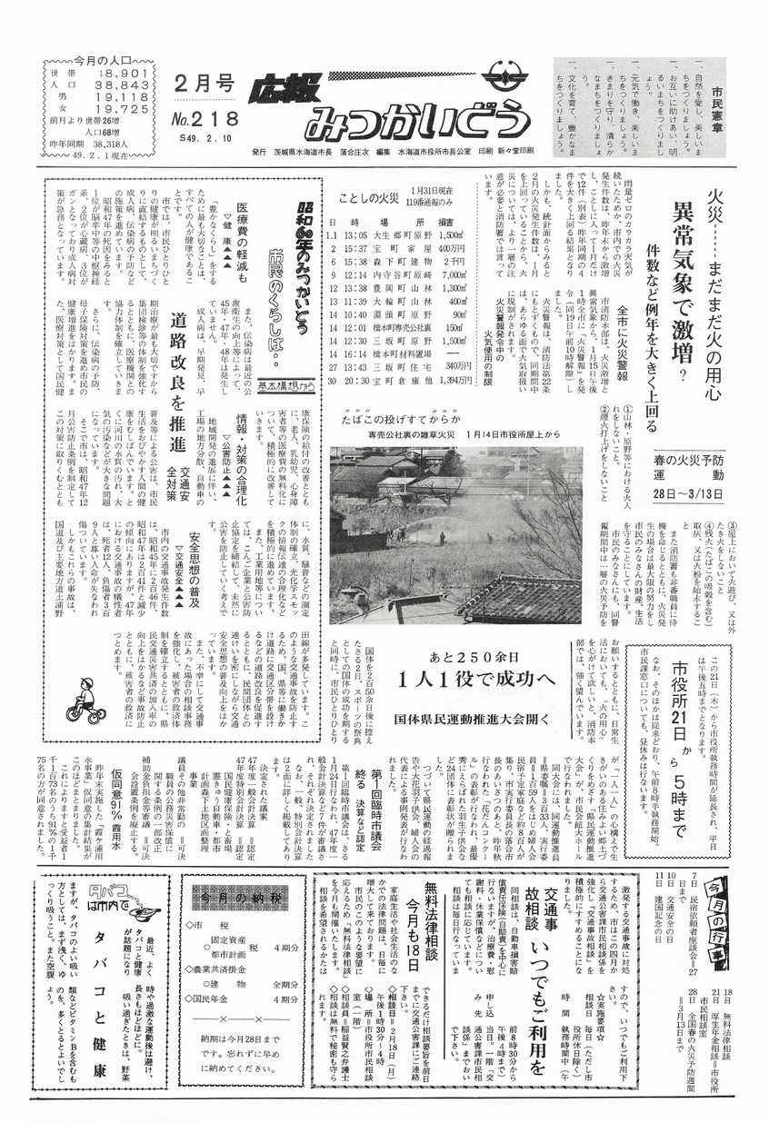 広報みつかいどう　1974年2月　第218号の表紙画像